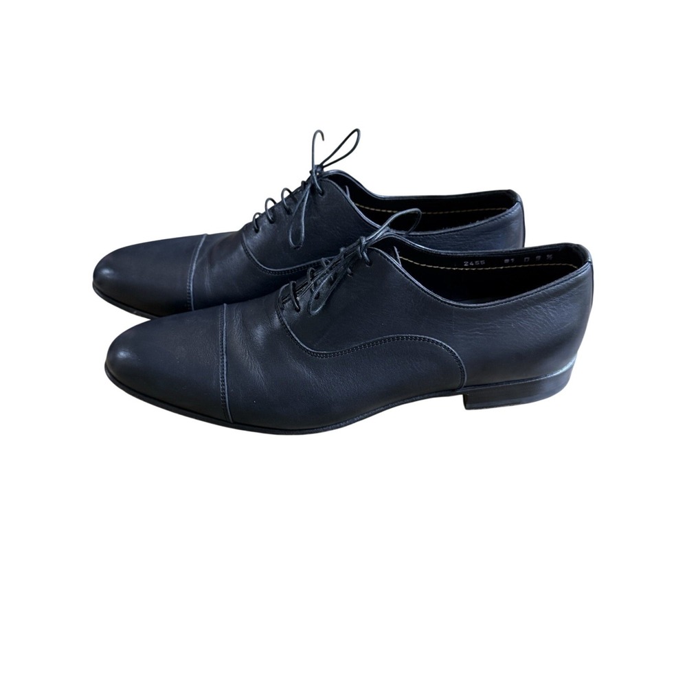Santoni Mens Black Leather Cap Toe Oxford Dress Shoes Made in Italy Size 9.5 D - Picture 6 of 8